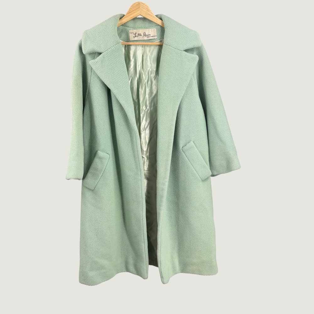 Vintage 1950s Lilli Ann Overcoat Tisse a Paris Mint Green Ribbed Texture Wool